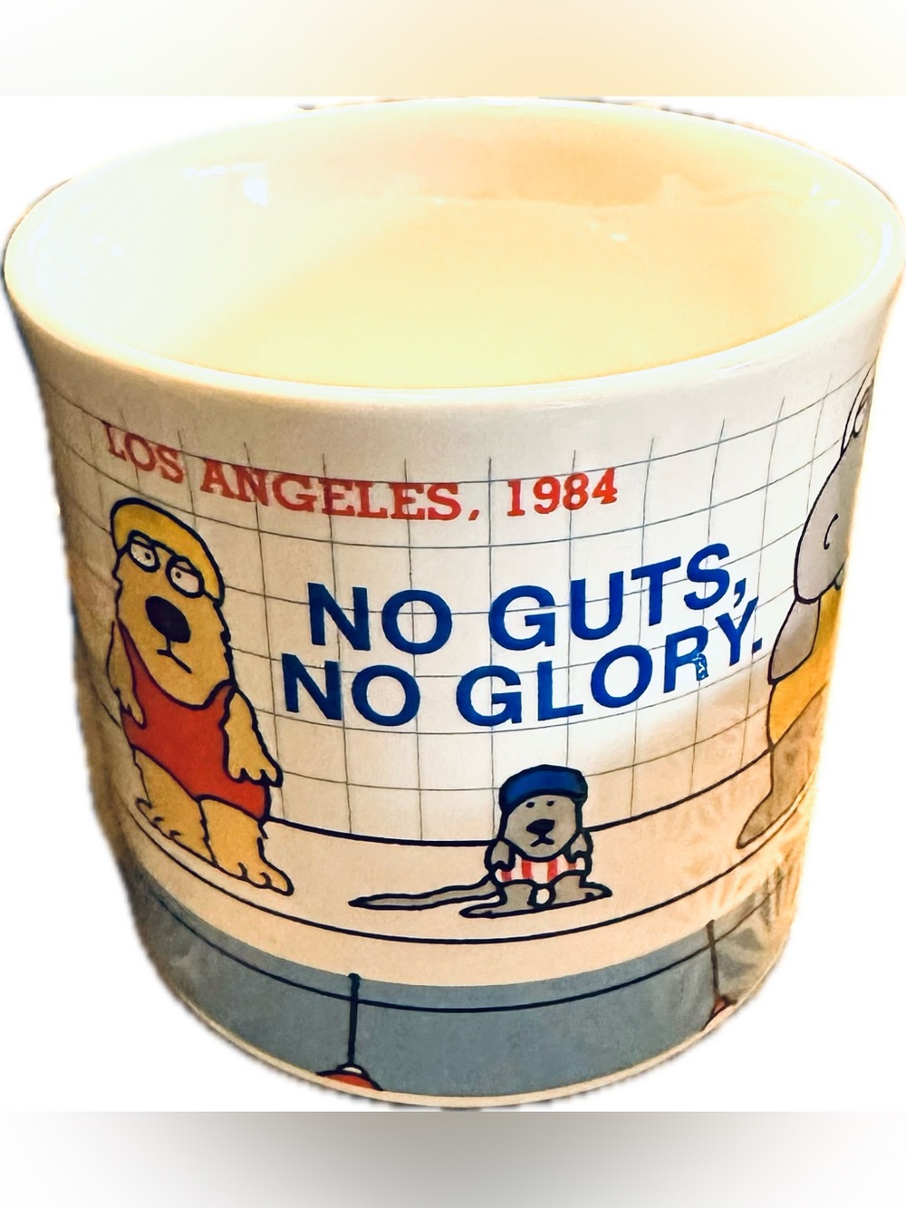 Sandra Boynton No Guts No Glory Swim Coffee Cup Mug 1984 LA Olympics Characters